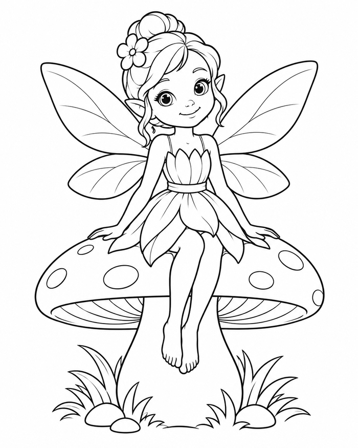 Fairy on a mushroom coloring preview
