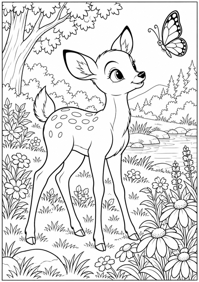 Fawn and a butterfly printable activity preview