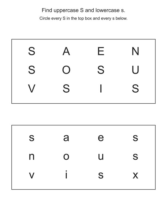Find the letter S printable activity preview