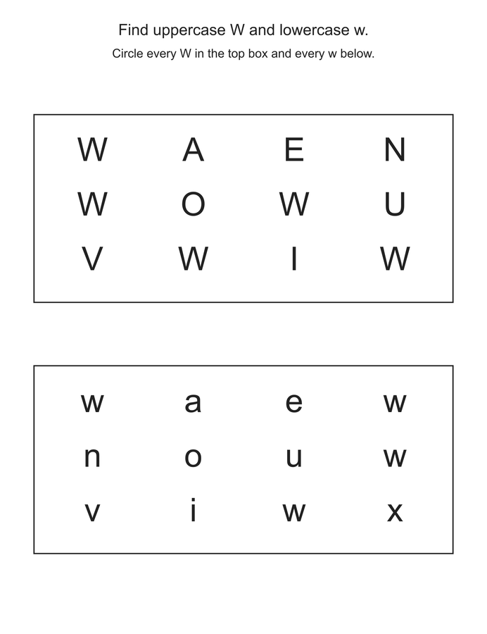 Find the letter W printable activity preview