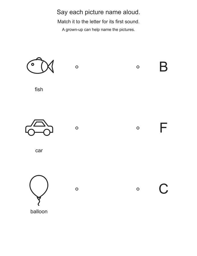 First sounds: fish, car, balloon printable activity preview
