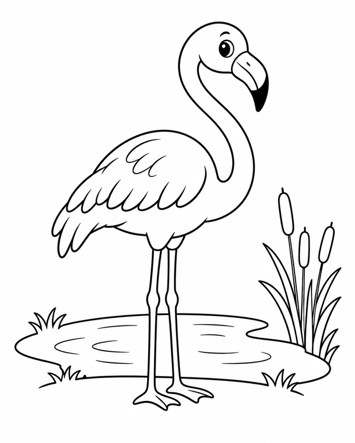 Flamingo at the pond coloring preview