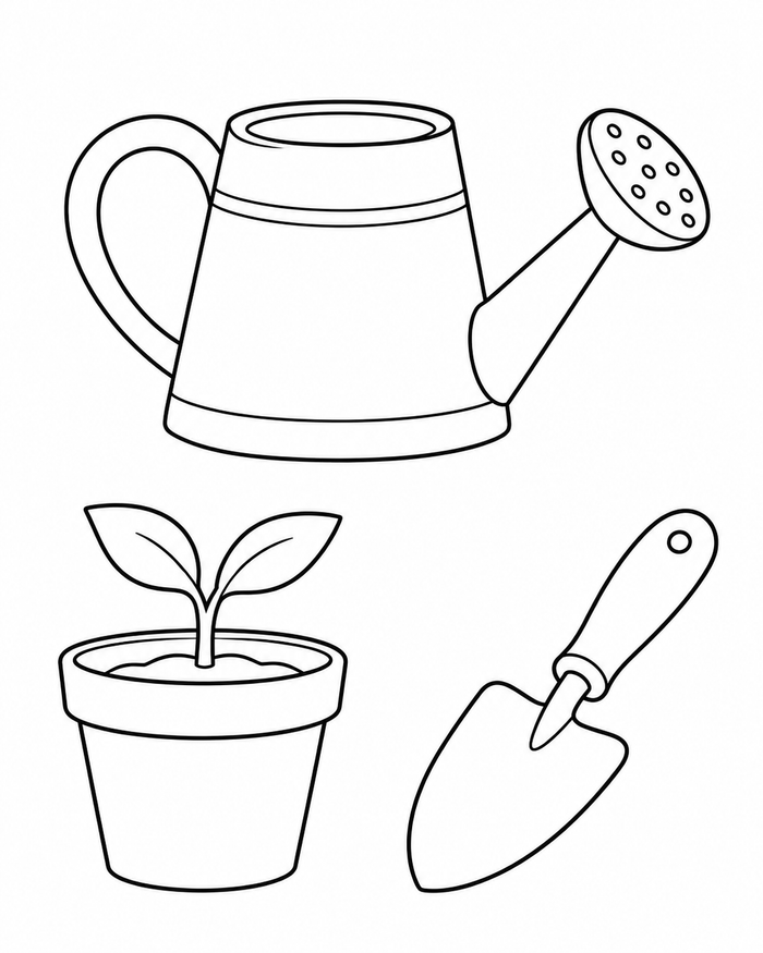 Little garden tools coloring preview