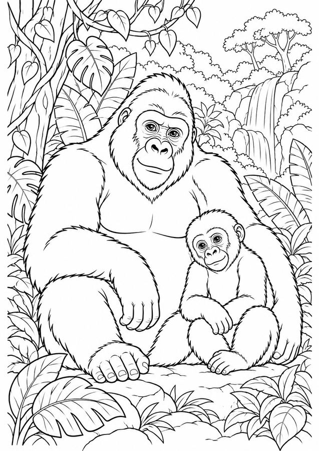 Gorilla family in the rainforest printable activity preview