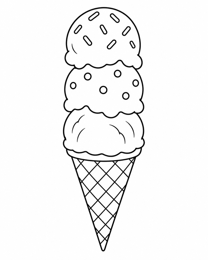 Three-scoop ice cream coloring preview