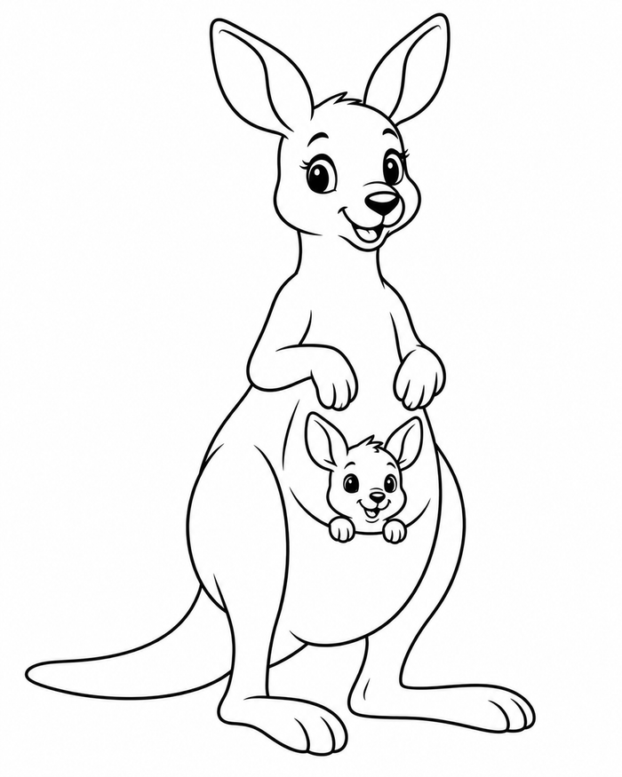 Kangaroo and joey coloring preview