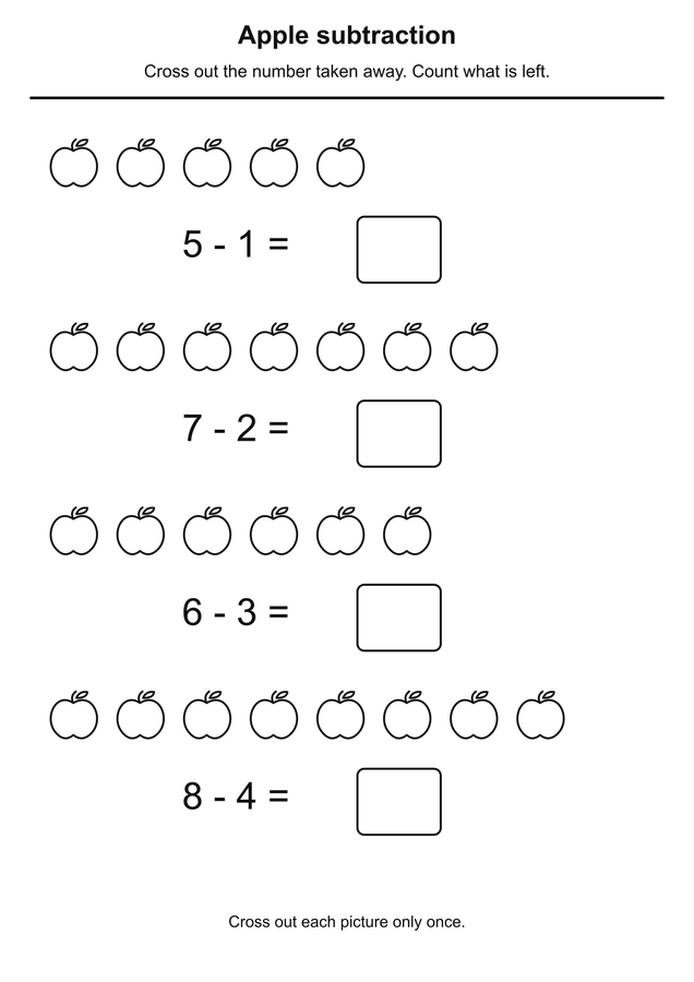 Apple subtraction printable activity preview
