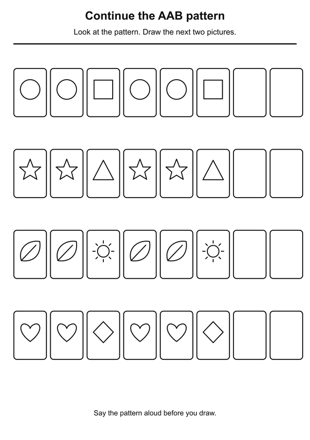 Continue the AAB pattern printable activity preview