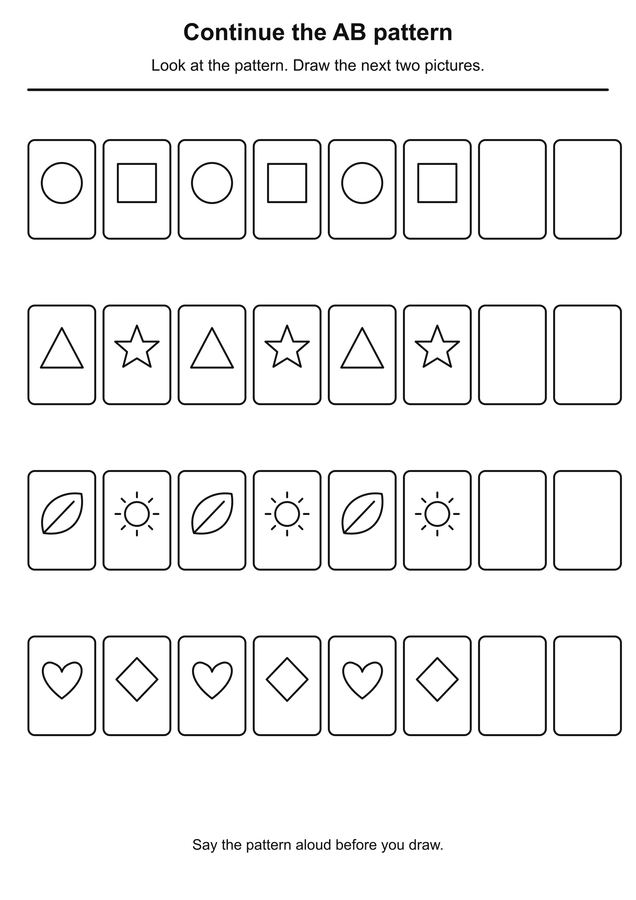 Continue the AB pattern printable activity preview