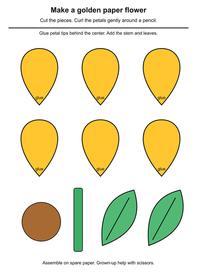 Curl and glue a golden flower printable activity preview