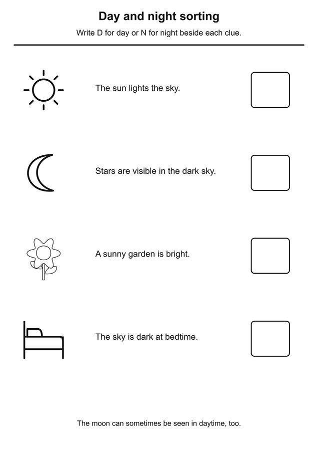 Day and night picture clues printable activity preview