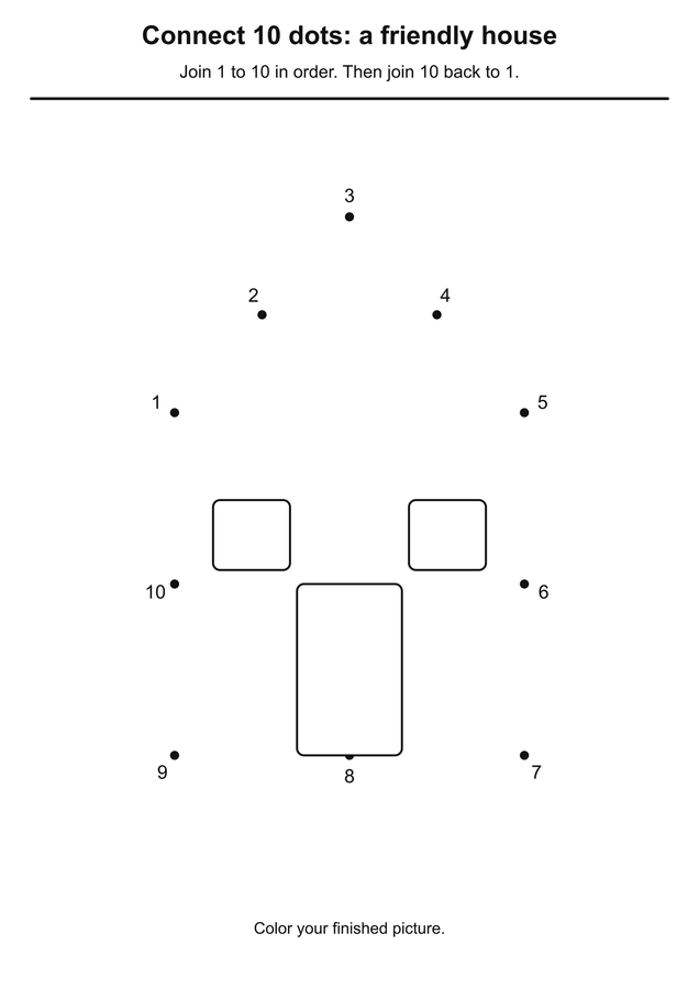 Easy dots 10 a friendly house printable activity preview