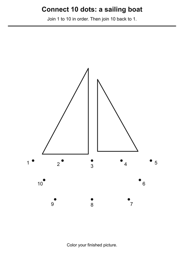 Easy dots 10 a sailing boat printable activity preview