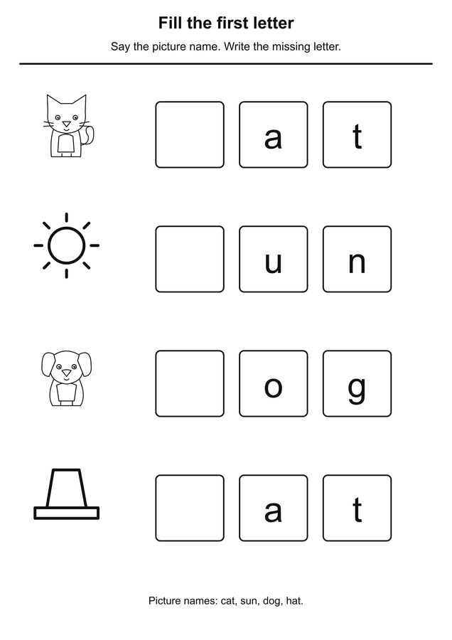 Fill the first letter printable activity preview
