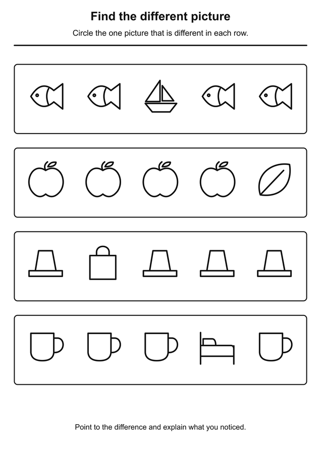 Find the different picture printable activity preview