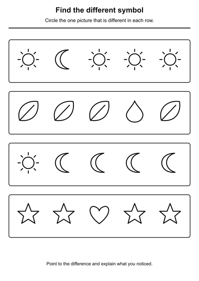 Find the different symbol printable activity preview