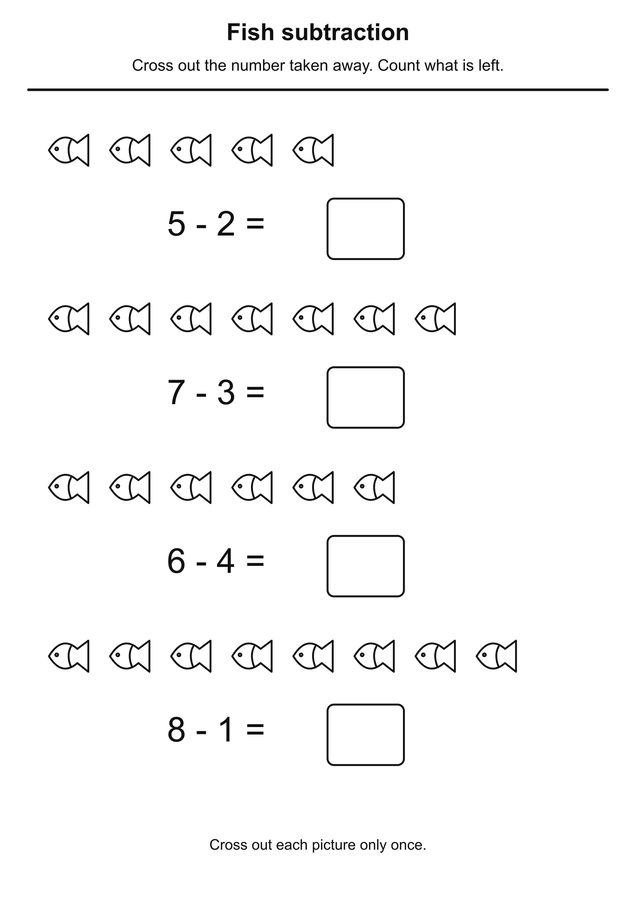 Fish subtraction printable activity preview