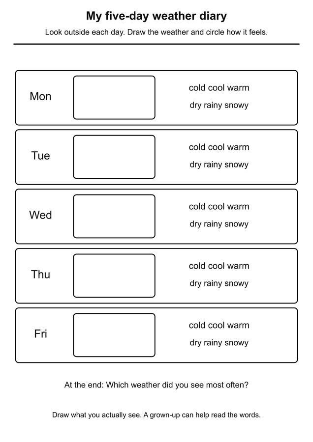 Five-day weather observation diary printable activity preview