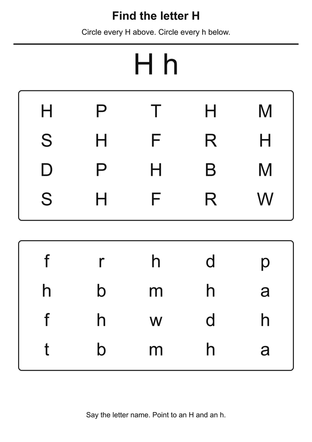 Letter H and h search printable activity preview