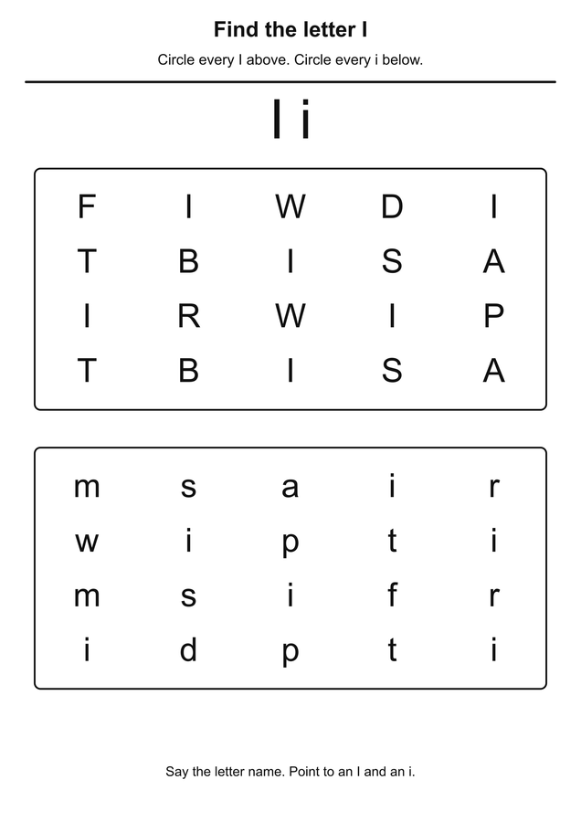 Letter I and i search printable activity preview