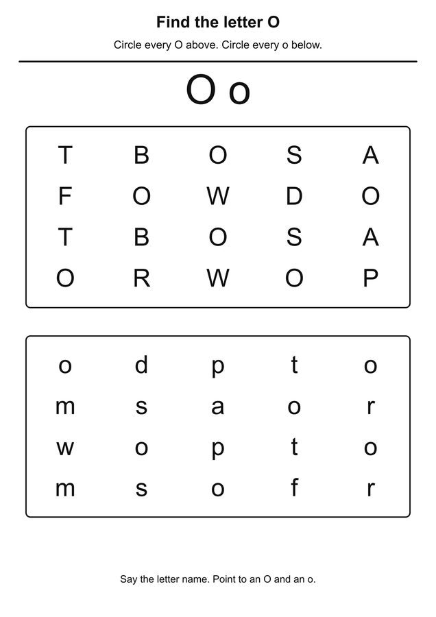 Letter O and o search printable activity preview