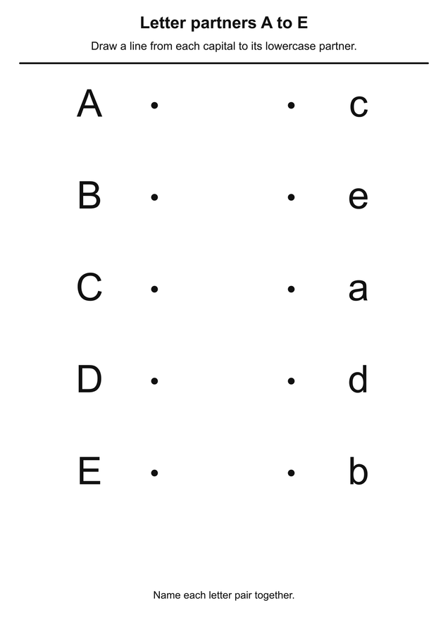 Letter partners A to E printable activity preview