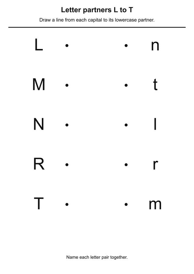 Letter partners L to T printable activity preview