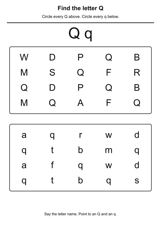 Letter Q and q search printable activity preview