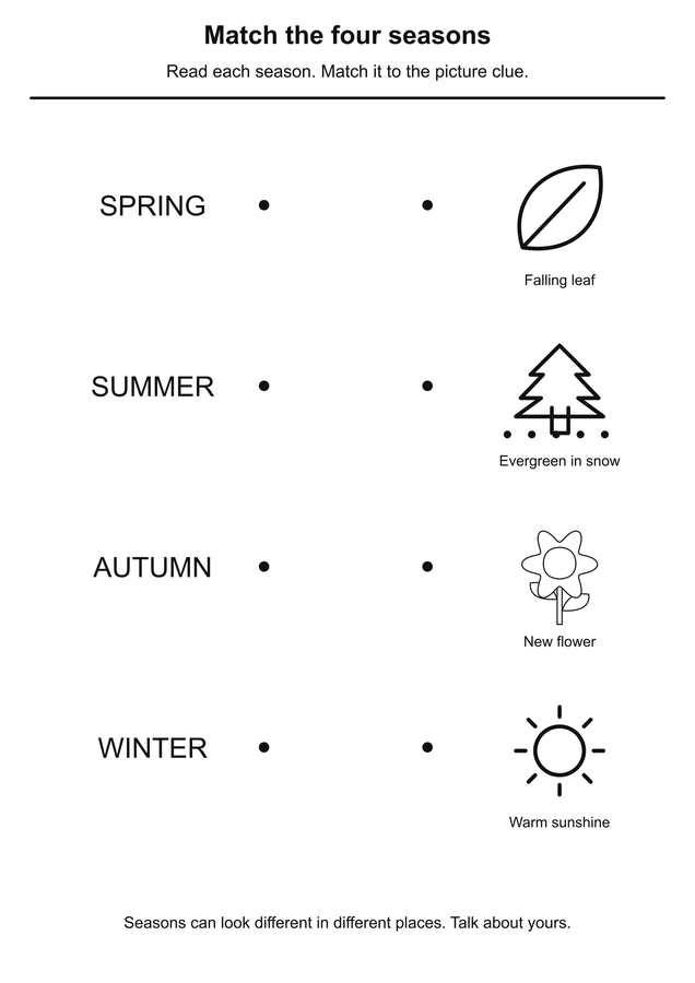 Match four seasons to nature clues printable activity preview