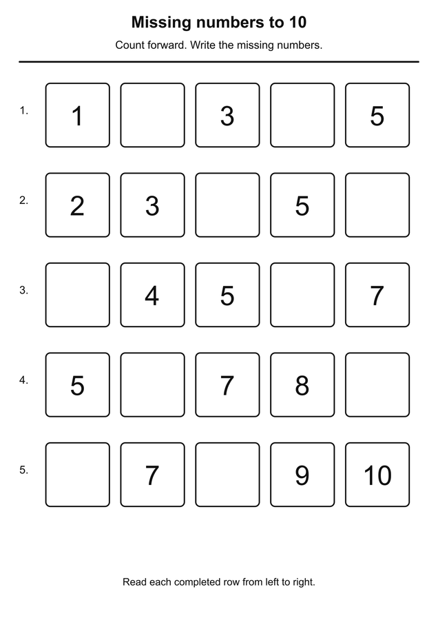 Missing numbers to 10 printable activity preview