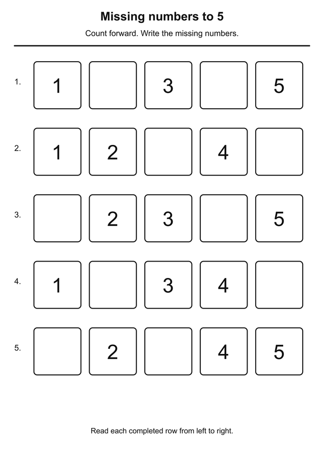 Missing numbers to 5 printable activity preview