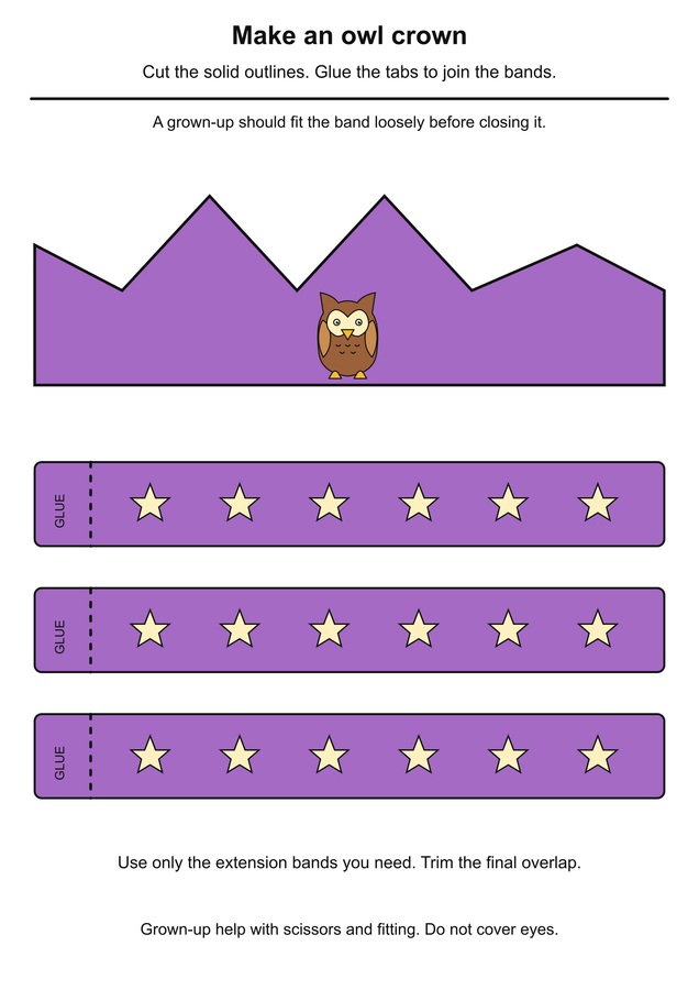 Owl paper crown printable activity preview