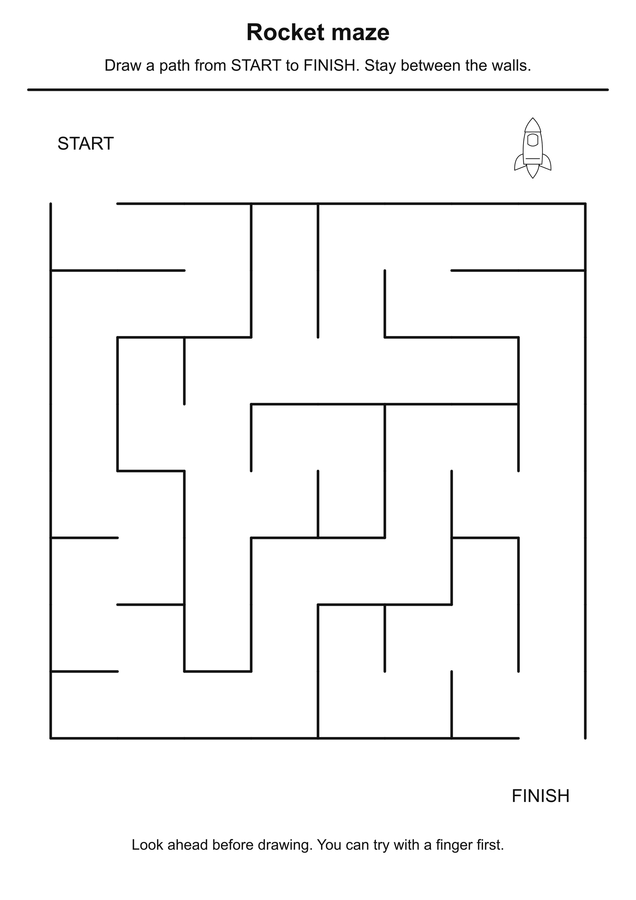 Rocket maze printable activity preview