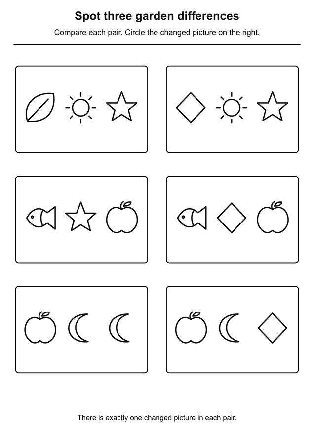 Spot three garden differences printable activity preview