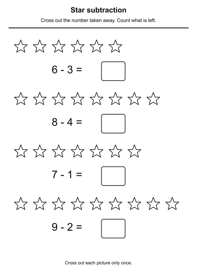Star subtraction printable activity preview