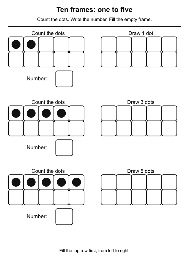Ten frames one to five printable activity preview
