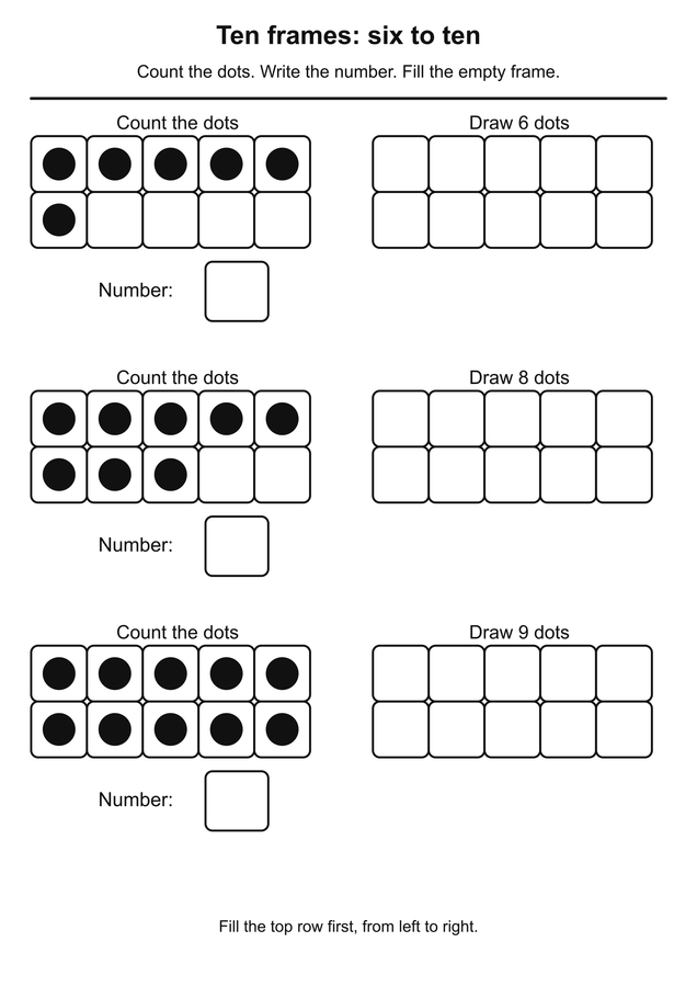 Ten frames six to ten printable activity preview