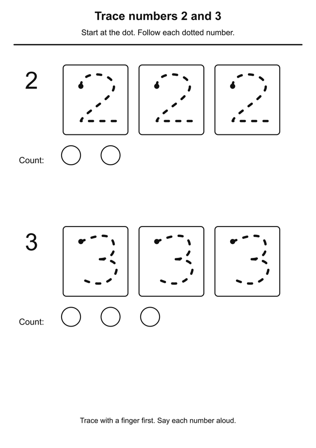 Trace numbers 2 and 3 printable activity preview