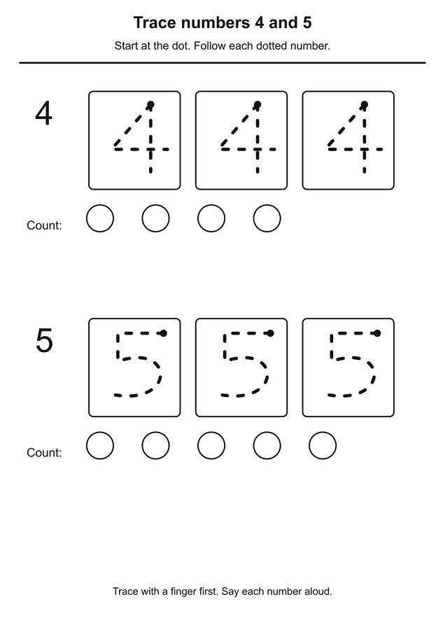 Trace numbers 4 and 5 printable activity preview