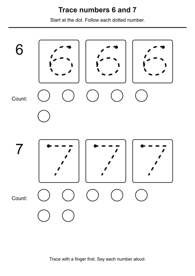 Trace numbers 6 and 7 printable activity preview