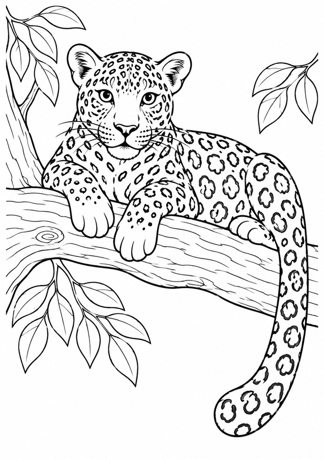 Leopard resting on a branch printable activity preview