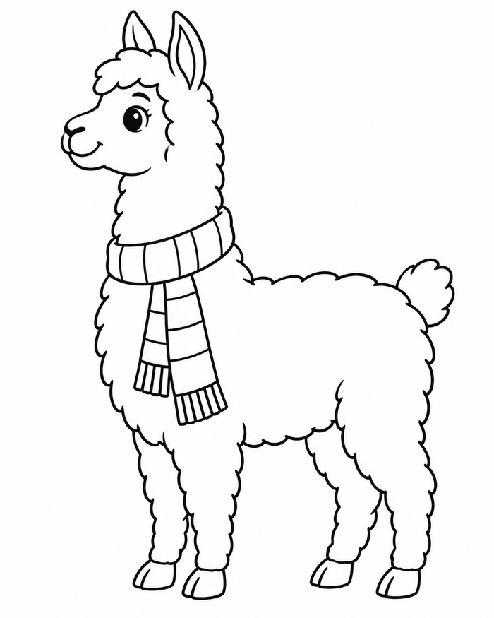 Llama with a scarf coloring preview