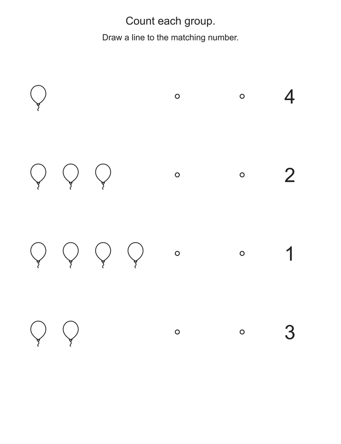 Match balloons to numbers printable activity preview