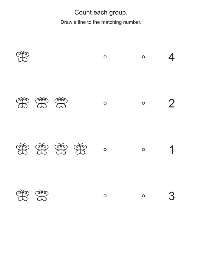 Match butterflies to numbers printable activity preview