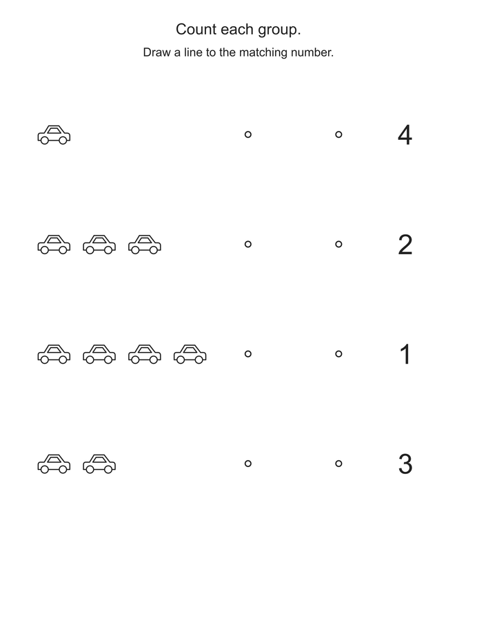 Match cars to numbers printable activity preview