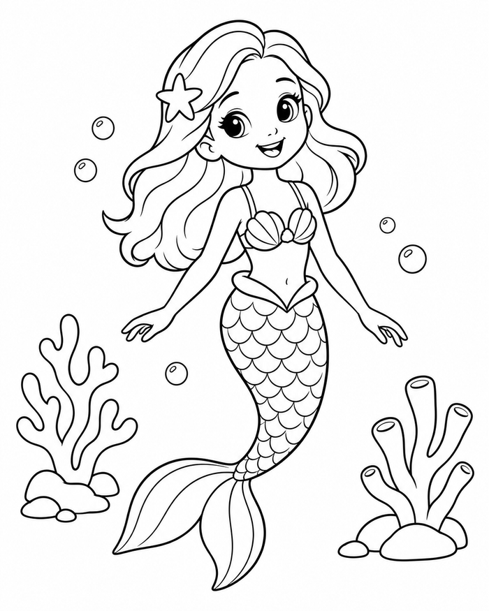 Mermaid coral garden coloring preview