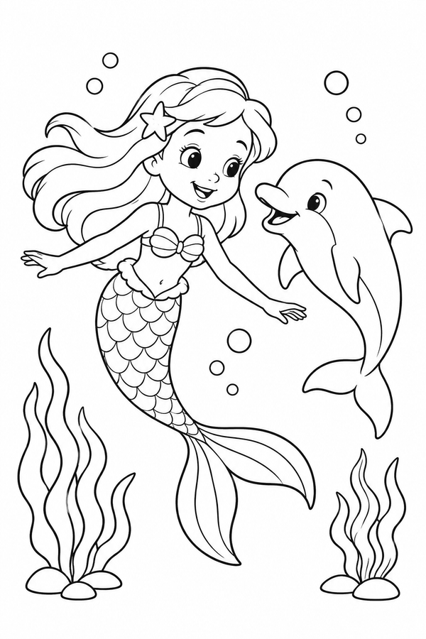 Mermaid and dolphin printable activity preview