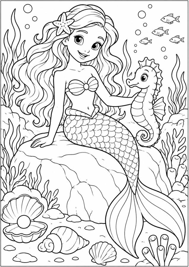 Mermaid and her seahorse friend printable activity preview