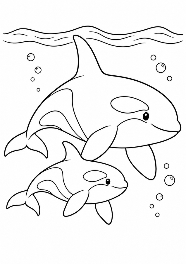 Orca and calf at sea printable activity preview