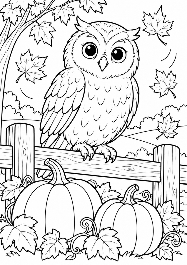 Autumn owl and pumpkins printable activity preview